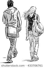 Young man and woman walking away with rucksacks